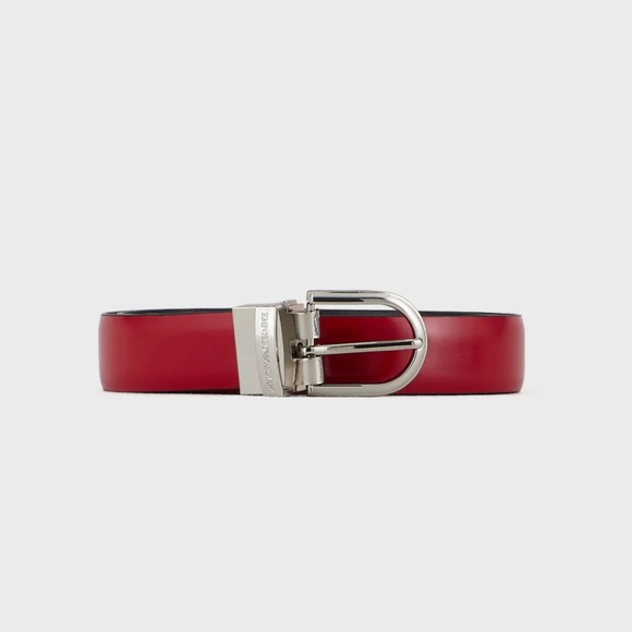 Emporio Armani Red Brushed Leather / Black Reversible Belt  display picture 1